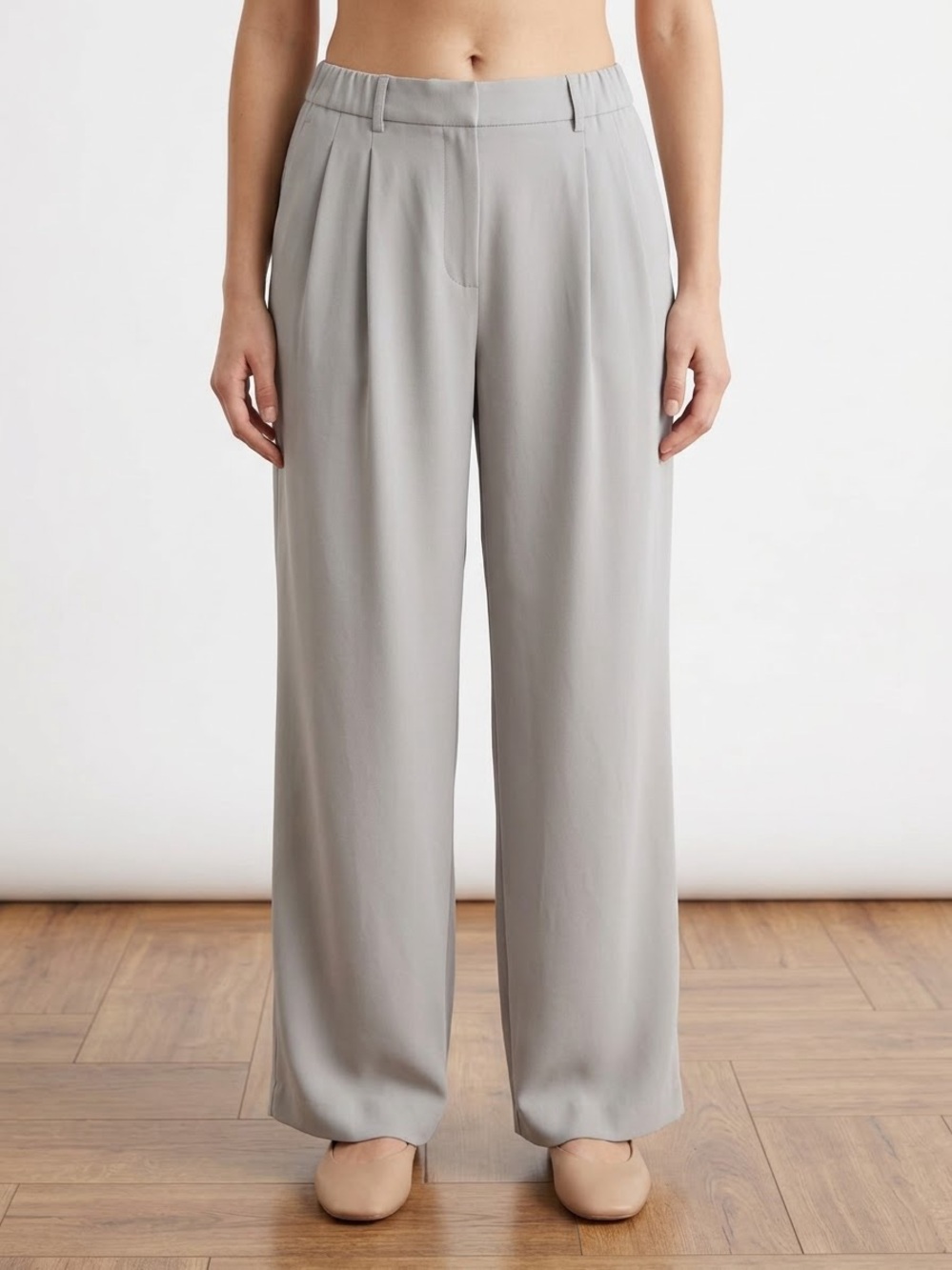 Quince Wide-Leg Trousers in Light Gray